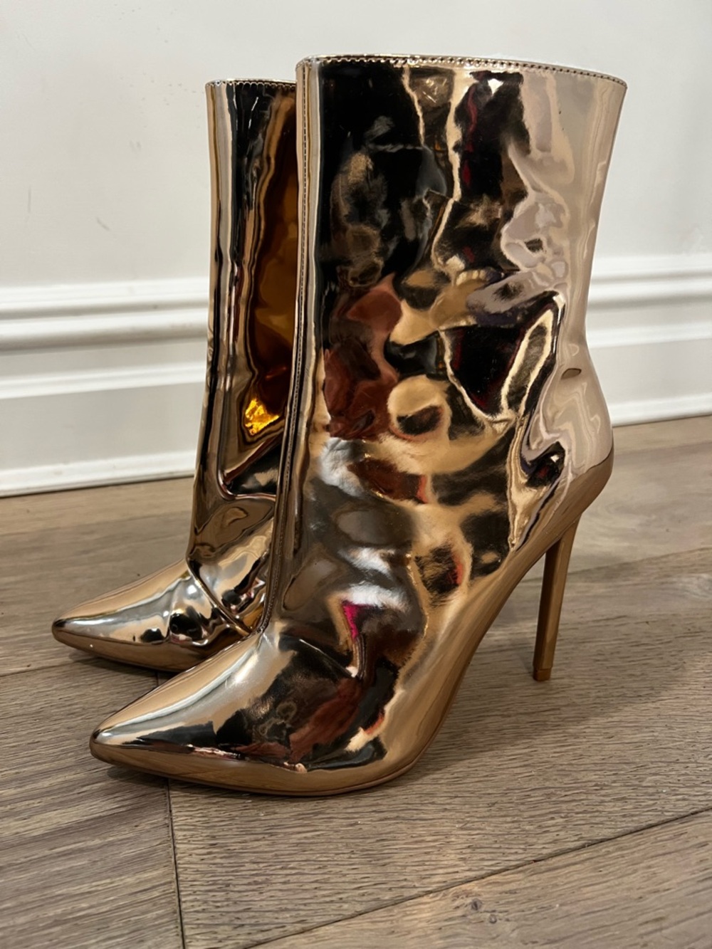 Steve Madden Metallic Rose Gold Pointed-Toe Stiletto Booties